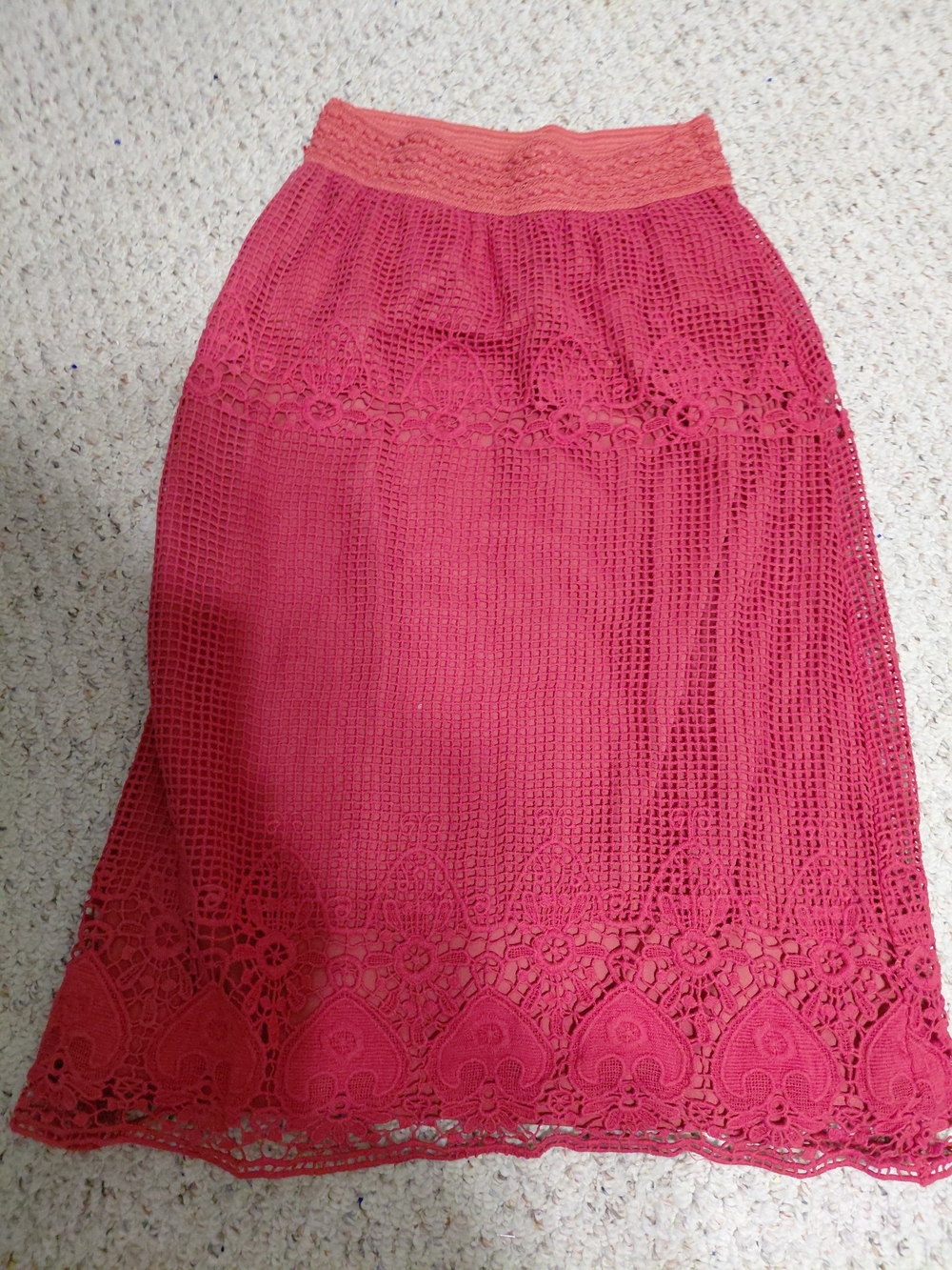 Lace Crochet Maxi Skirt in Raspberry Pink